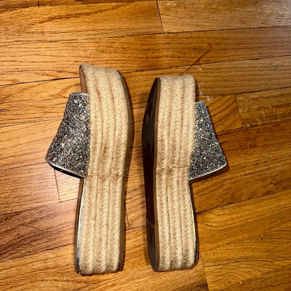 Miu Miu silver leather espadrille wedge slide 38.5